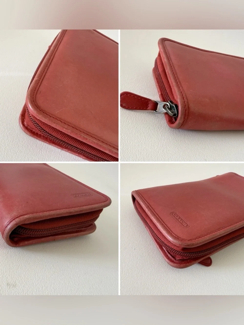 Coach Leather Zip Around Wallet Organizer Vintage Red